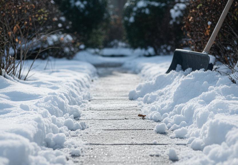 Sauber geräumter Gartenweg mit frischem Winterdienst nach Schneefall